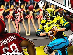 Cartoon porn. This central high Qb rolls out of the pocket. He looks a little embarrassed. He's strike hard and fumbles